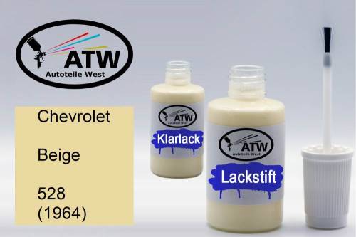 Chevrolet, Beige, 528 (1964): 20ml Lackstift + 20ml Klarlack - Set, von ATW Autoteile West.